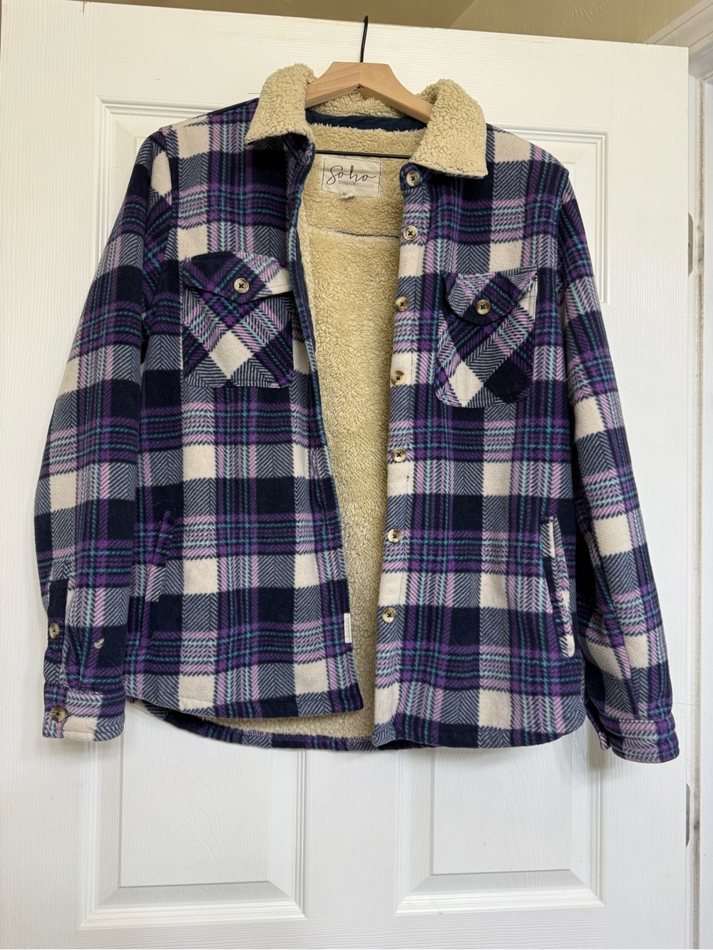 Soho Threads Sherpa Lined Jacket in Cream and Navy